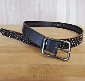 Men's Leather Belt Black Size Small Danier Steel Studded Heavy Metal Goth - Picture 1 of 7