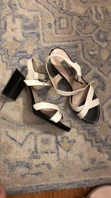 SJP by Sarah Jessica Parker Black White Patent Heeled Block Heel Sandals sz 37 - Image 1 of 4