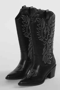 Stivali da cowboy neri glamour TAGLIA UK 6 EU 39 - Foto 1 di 15