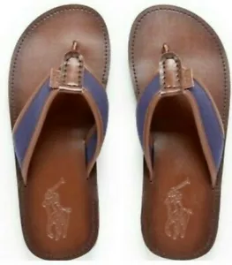 Polo Ralph Lauren Herren Leder FLIP FLOPS BRAUN & MARINEBLAU Sandalen 8,9,10,11,12,13 - Bild 1 von 12