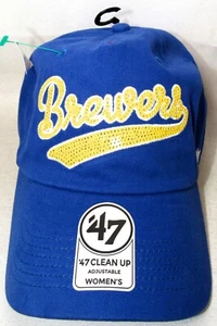 MILWAUKEE BREWERS '47 Clean Up Women's Sparkle Swoop Baseball Hat Adjustable NEW - Picture 1 of 5