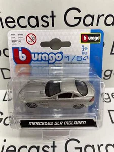 BBURAGO 2008 Mercedes SLR Mclaren Silver Sports Car 1:64 Diecast - Picture 1 of 1