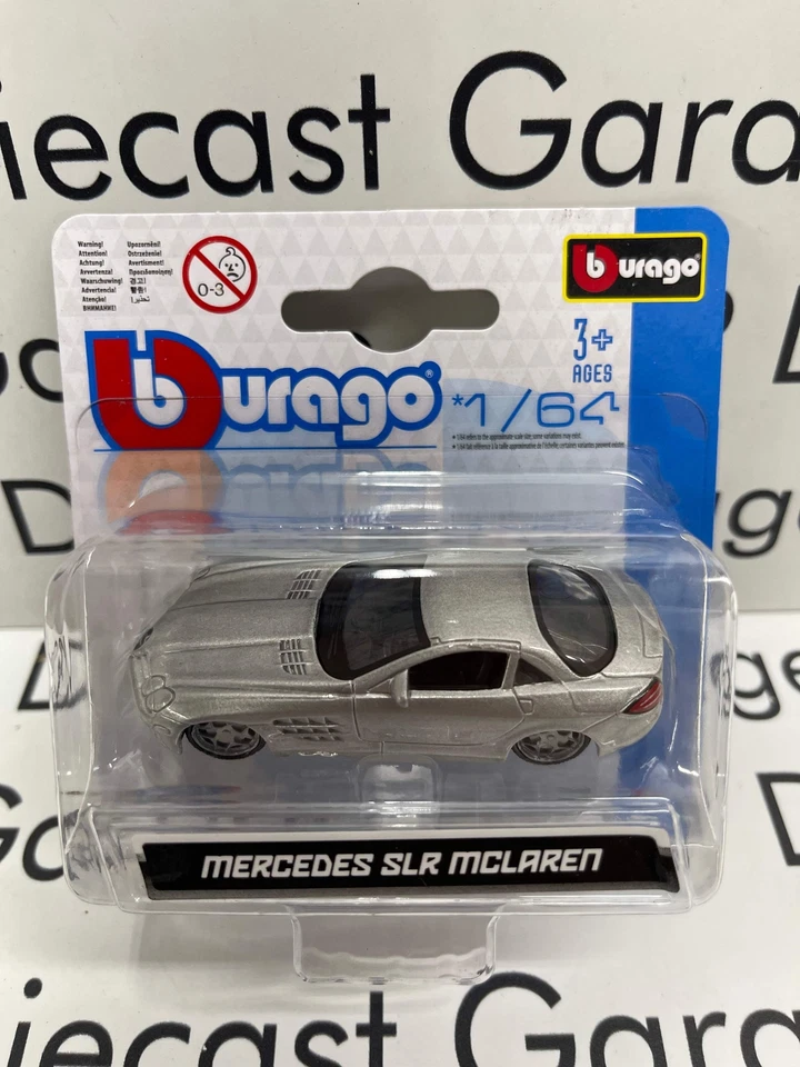 BBURAGO 2008 Mercedes SLR Mclaren Silver Sports Car 1:64 Diecast - Image 1 of 1