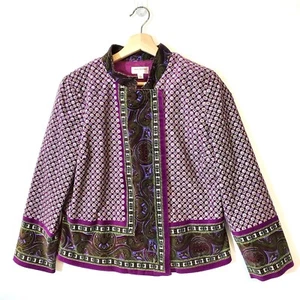 Isaac Mizrahi Wmns LG Purple Green Paisley Velvet Blazer Jacket Coat for Target - Picture 1 of 10