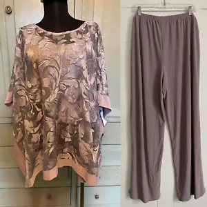 New Oleg Cassini Embroidered Illusion Cape Jersey Pantsuit Poncho Pants 18W - Picture 1 of 24