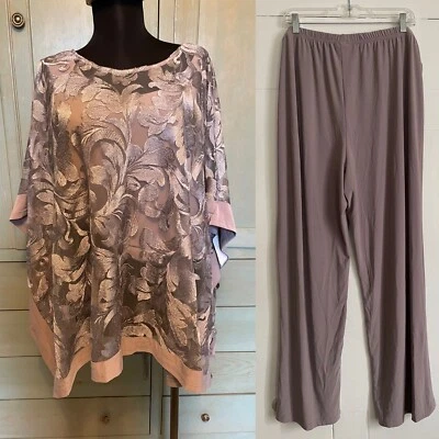 Nuevo Oleg Cassini Bordado Ilusión Capa Jersey Pantalón Poncho Pantalones 18W Foto 1 de 4