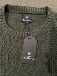 MENS BEN SHERMAN CREW NECK COTTON KNITTED JUMPER XL Dark Green **BNWT** - Picture 1 of 8