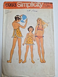 Swimsuit Bathing Bikini Top Bottoms Girls 7 Simplicity 6993 Sewing Pattern VTG - Picture 1 of 8