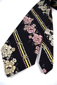 Neck Tie VTG 60s Givenchy Lords Pink White Rose Floral Stripe Wide Tie 55 x 4.5" - Picture 1 of 7
