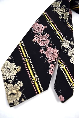 Corbata de Colección Años 60 Givenchy Lords Rosa Blanco Rosa Floral Rayas Corbata Ancha 55 x 4.5" Foto 1 de 4