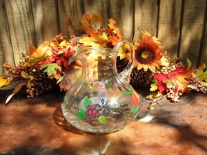 VTG Romanian Crystal Clear Pitcher Venetian Fruit Hand Painted 22K Gold Trim - Picture 1 of 8