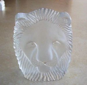 NYBRO Schweden Löwenkopf skandinavische Kunst Glas Buchstütze/Briefbeschwerer 4 3/4" Höhe  - Bild 1 von 5