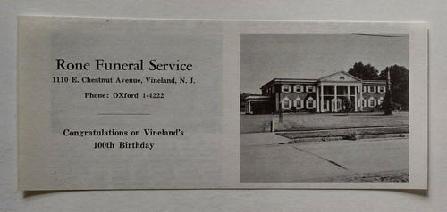 1961 Rone Funeral Service Advertisement Vineland, NJ | eBay