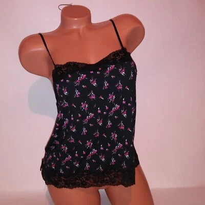 Camiseta sin mangas Victoria Secret Camisola Prendas para dormir Pequeña Negra Ribete de Encaje Floral Modal Foto 1 de 4