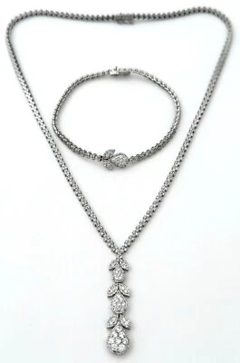 НАБОР БРИЛЛИАНТ ОЖЕРЕЛЬЕ И БРАСЛЕТ 18K WG, 3,35 АВТОМОБИЛЯ ДИАМЕТР, RET USD $15,200 - Изображение 1 из 4