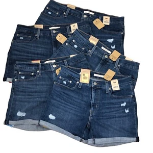 LEVIS WOMEN MID LENGTH DISTRESSED DENIM CUFFED SHORTS NEW WITH TAG - Picture 1 of 13