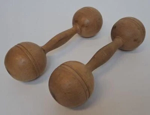 Wooden Antique Dumbbells Set of 2 Vintage Hand Workout Exercise Wood Weights - Picture 1 of 5