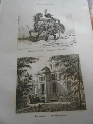 1836 GRABADO EN ACERO GUERRA NAPOLEÓNICA PARÍS RUE CHANTEREINE CAZADOR DE CABALLOS Foto 1 de 2