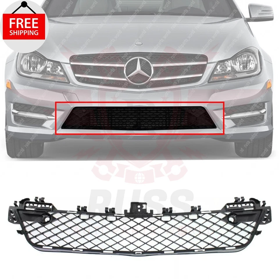 New Front Center Bumper Grille Textured Black Fits 2012-2015 Mercedes Benz C250 - Image 1 of 4
