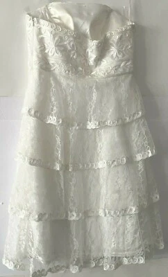 SUE WONG Elegant & Sophisticated Strapless Tiered White Lace Dress #C4134 Size 6 - Image 1 of 4