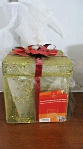 HOME ACCENTS~Set of 3 Glittery NESTED METAL GIFT BOXES~Gold Red Green~Brand New - Picture 1 of 4