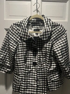 FOCUS 2000 Black And White Check Jacket. Fully Lined. Snap Closure Poly Lined - Picture 1 of 3