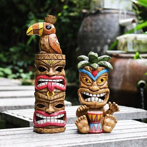 Solar Tiki Statue 2Pcs Combination Outdoor Decor-Tiki Bar Decor-Tiki Man Tote... - Picture 1 of 9
