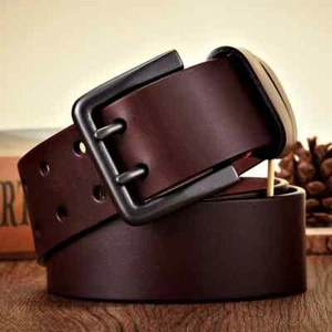 Cinturón de cuero genuino de piel de vaca real de 4,3 cm de ancho para hombre cinturón hebilla de doble pasador - Imagen 1 de 11