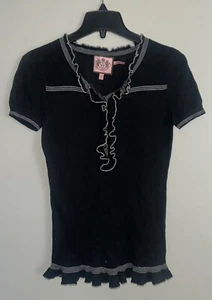JUICY COUTURE Vintage Y2K Silk Blend Knit Short Sleeve Top Black Size S - Picture 1 of 3
