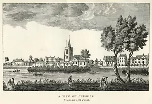 Grabado Hogarth VISTA DE CHISWICK a través del Támesis 1891 impresión vintage - Imagen 1 de 3