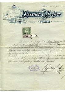Certificate 1897 from Vienna, Lassner & Ascher 28/4/14 - Picture 1 of 2