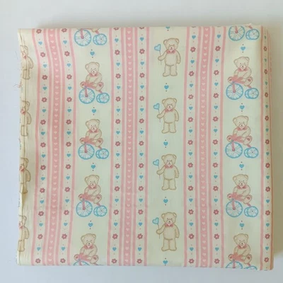 Vintage Unbranded Cream Teddy Bear Stripes Cotton/Poly Fabric 1yd-26" x 45" - Image 1 of 4