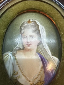 Porzellan Miniatur Portrait Herzogin von Burgund Antik Signiert Kunst Selten Antik - Bild 1 von 8