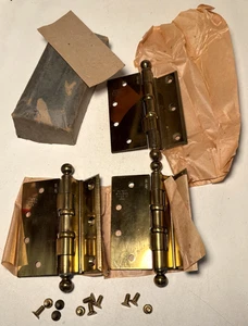 3 Rare Vintage Stanley Roller Ball Bearing Door Hinges 4.5”x4" Brass BB 167 NOS - Picture 1 of 13