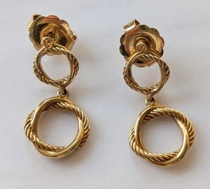 David Yurman 14k Gold Infinity Double Circle Drop Earrings - Picture 1 of 3