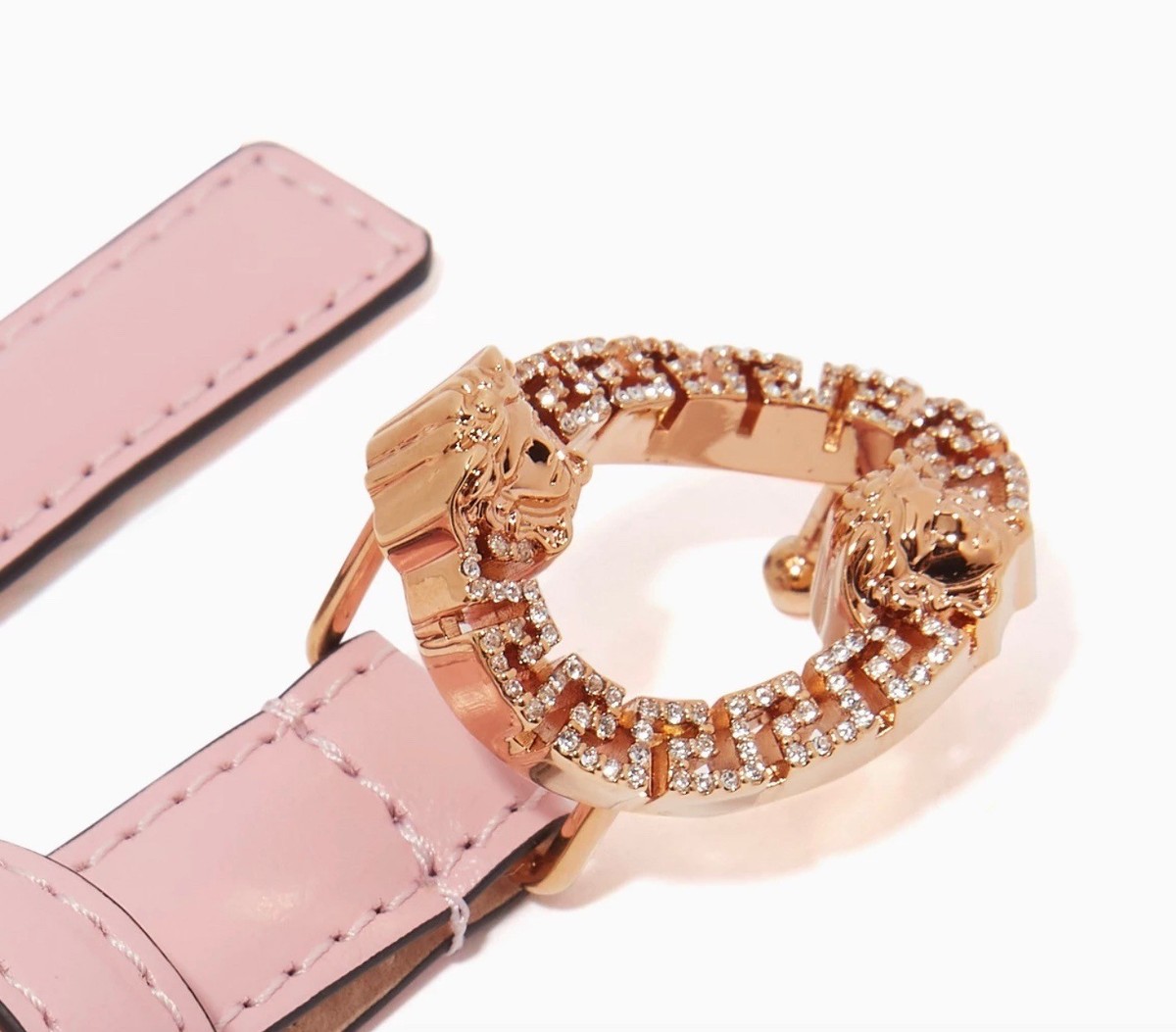 VERSACE Greca Medusa Belt Pink Gold 15 Calf Leather Strass 