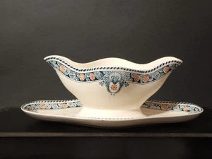 ANTICA ELEGANTE SALSIERA LIBERTY CERAMICA LONGWY MODELLO LONDRES - Foto 1 di 7