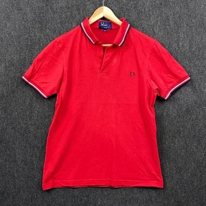 Fred Perry Womens Medium Short Sleeve Polo Shirt Red Cotton Pique Slim Fit Logo - Picture 1 of 11