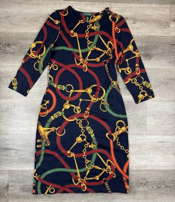 Lauren Ralph Lauren Dress Gold Chain Links Women’s Small Navy Equestrian - Image 1 of 4