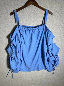 Lane Bryant Bluse Damen 22/24 blau Tank Träger Rüschen elastisch 100% Polyester - Bild 1 von 10