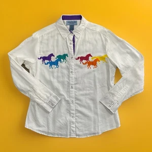 Wrangler Blues Western Shirt Rainbow Horses Youth Large - Picture 1 of 8