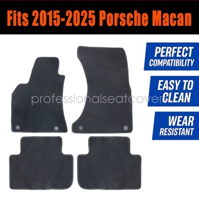 Front & Rear Floor Mats Carpet Waterproof Black Velour For 2015-25 Porsche Macan - Image 1 of 4