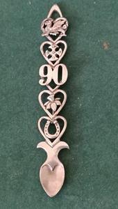 Vintage Silber Metall Herz Liebe Walisisch verziert Löffel für 90 Jahre - Bild 1 von 6
