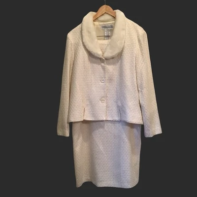 Jessica Howard 2 Piezas Marfil Invierno Vestido Traje Cuello de Piel Fiesta Traje Talla 14 Foto 1 de 4