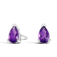 Solitaire Earrings in 925 Sterling Silver 6mm Pear Amethyst Cartilage Studs