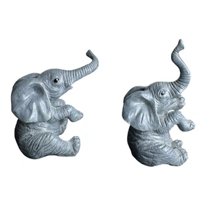 Lucky Elephant Couple Entwined Trunks Resin - Picture 1 of 5