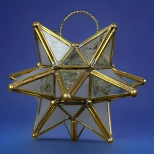 MORAVIAN STAR LIGHT FIXTURE CANDLE HOLDER - GLASS BRASS - RARE ANTIQUE VINTAGE - Picture 1 of 16