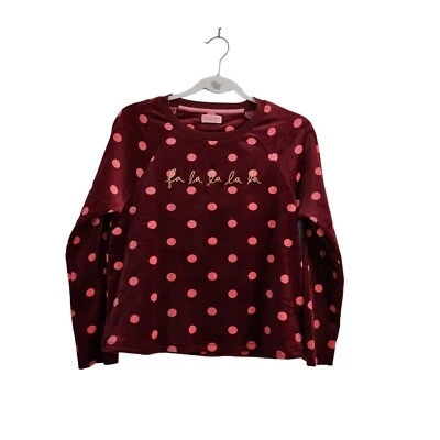 Kate Spade 睡衣上衣 XS Maroon Falalalala 丝绒长袖圆领弹力 — 第 1/4 张图片