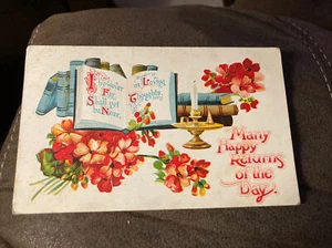 Many Happy Returns of the Day Postcard with flowers and a book poem By ZIM - Picture 1 of 2