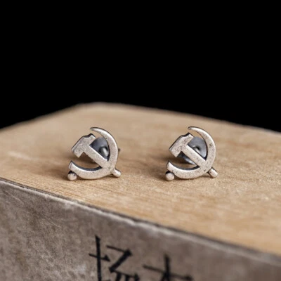 Nuovo paio Orecchini Emblema Partito Comunista Solido Personalità Solido Argento Sterling 925